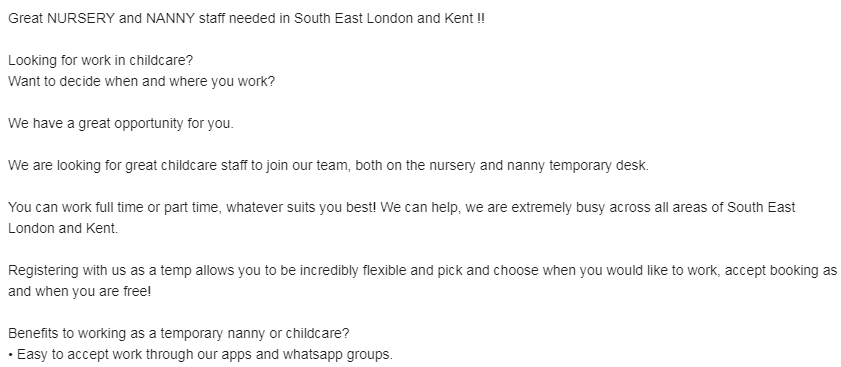 Nannies needed