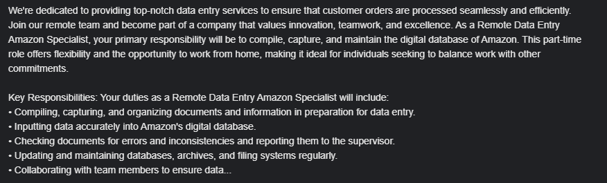 Data Entry Amazon