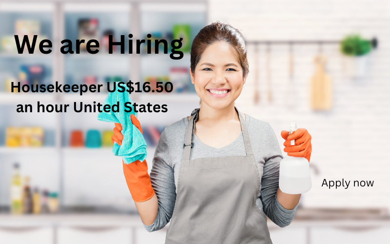 Apply now for Housekeeper positions in the US! Earn $16.50/hr. Join a dynamic team, enjoy flexible hours, and secure steady work in a supportive environment. Start today!